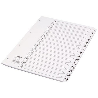 Concord Reinforced Board Index Dividers, 1-15, Clear Tabs, A4, White