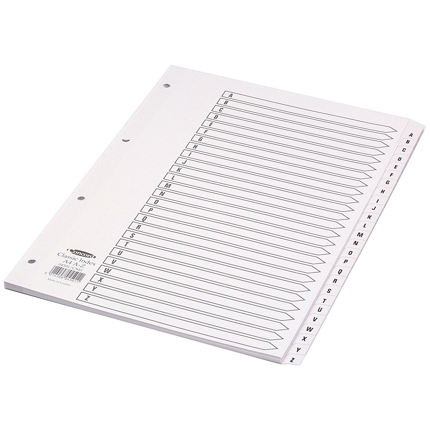 Concord Reinforced Board Index Dividers, A-Z, Clear Tabs, A4, White