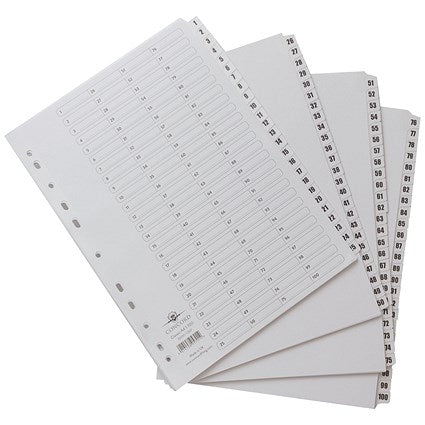 Concord Reinforced Board Index Dividers, 1-100, Clear Tabs, A4, White