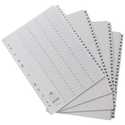 Concord Reinforced Board Index Dividers, 1-100, Clear Tabs, A4, White