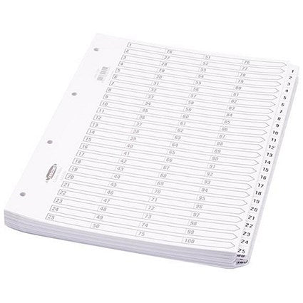 Concord Reinforced Board Index Dividers, 1-100, Clear Tabs, A4, White