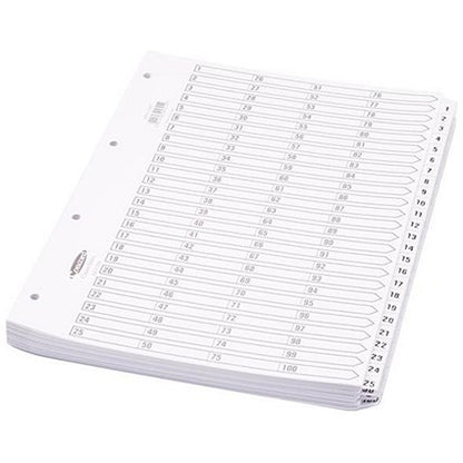 Concord Reinforced Board Index Dividers, 1-100, Clear Tabs, A4, White