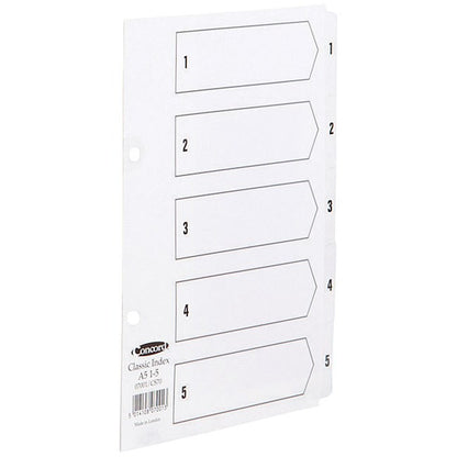 Concord Reinforced Board Index Dividers, 1-5, Clear Tabs, A4, White