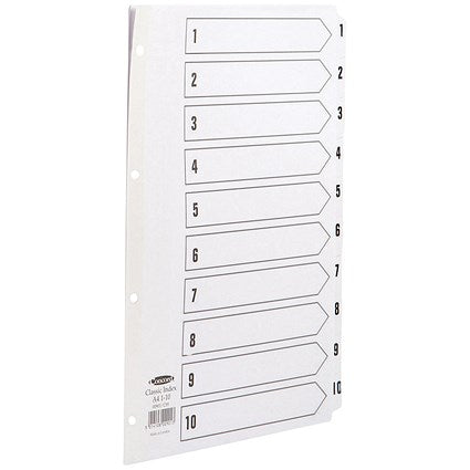 Concord Reinforced Board Index Dividers, 1-10, Clear Tabs, A4, White