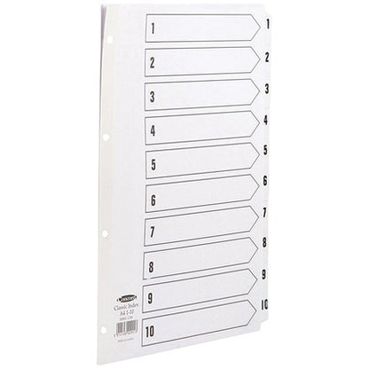 Concord Reinforced Board Index Dividers, 1-10, Clear Tabs, A4, White