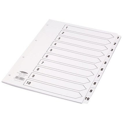 Concord Reinforced Board Index Dividers, 1-10, Clear Tabs, A4, White