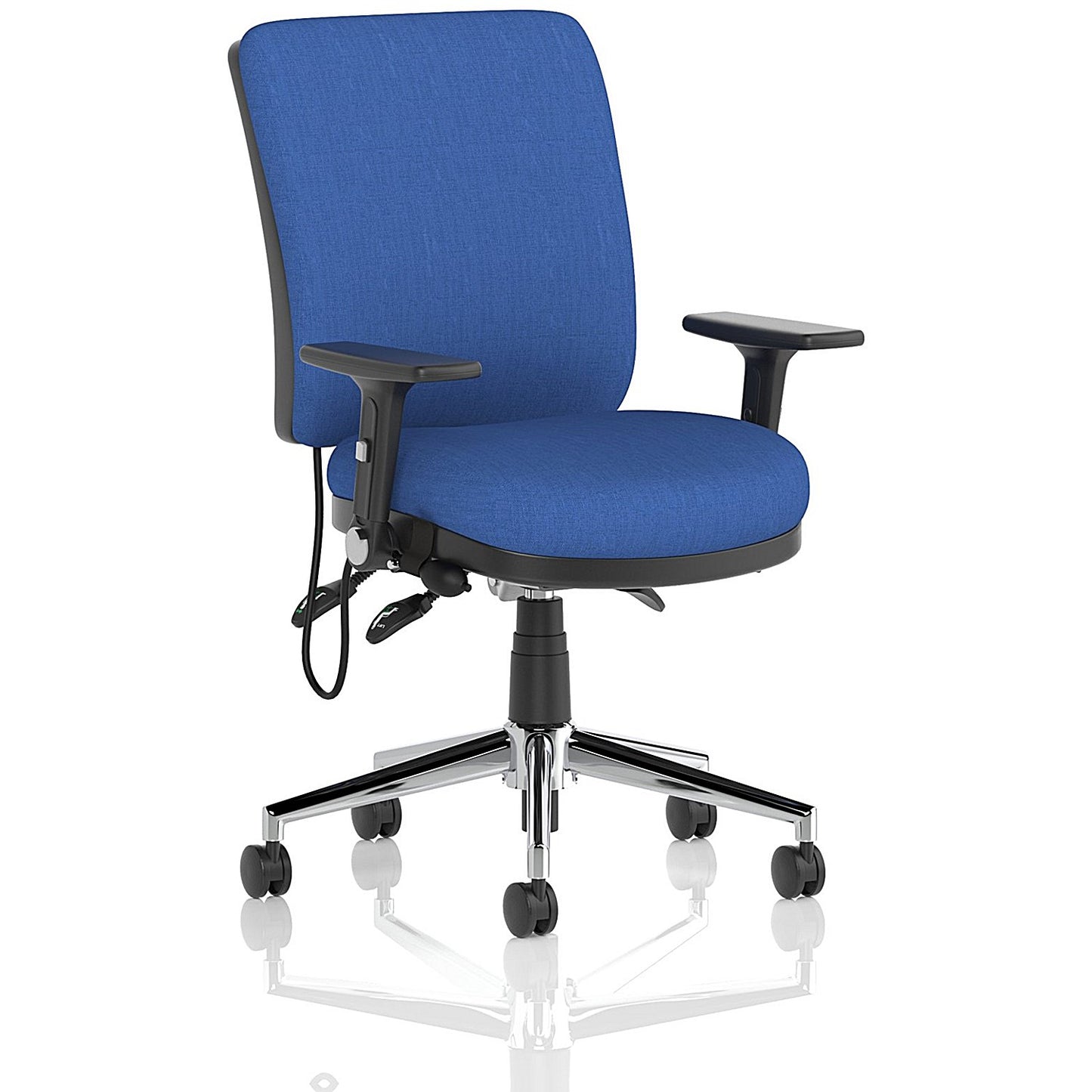 Chiro Medium Back Task Operators Chair, Height Adjustable & Folding Arms, Blue