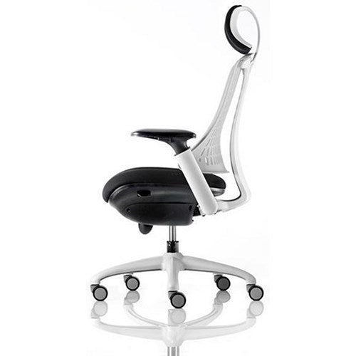 Flex Task White Frame & Black Seat Operator Chair, Headrest, Height Adjustable Arms, Black Back