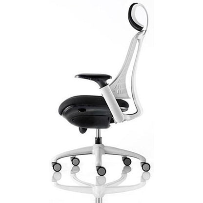 Flex Task White Frame & Black Seat Operator Chair, Headrest, Height Adjustable Arms, Black Back