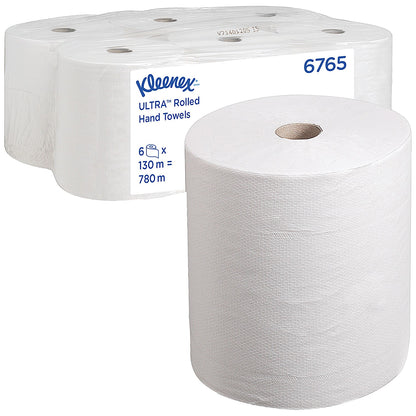 Kleenex 2-Ply Ultra Hand Towel Roll, 130m, White, Pack of 6