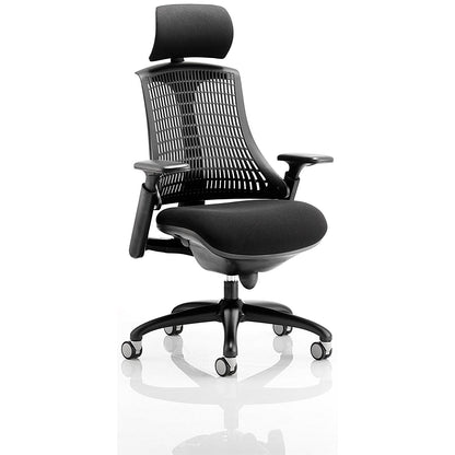 Flex Task Black Frame & Seat Operator Chair, Headrest, Height Adjustable Arms, Black Back