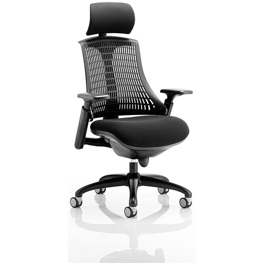 Flex Task Black Frame & Seat Operator Chair, Headrest, Height Adjustable Arms, Black Back