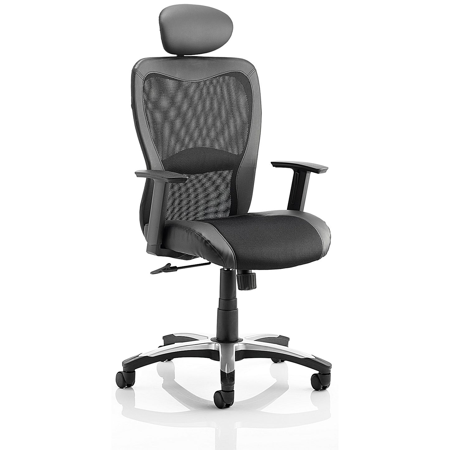 Victor Leather & Mesh Executive Chair, Headrest,, Height Adjustable Arms, Black