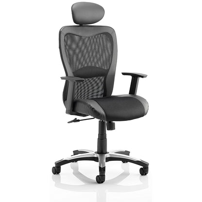 Victor Leather & Mesh Executive Chair, Headrest,, Height Adjustable Arms, Black