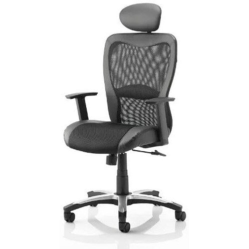 Victor Leather & Mesh Executive Chair, Headrest,, Height Adjustable Arms, Black