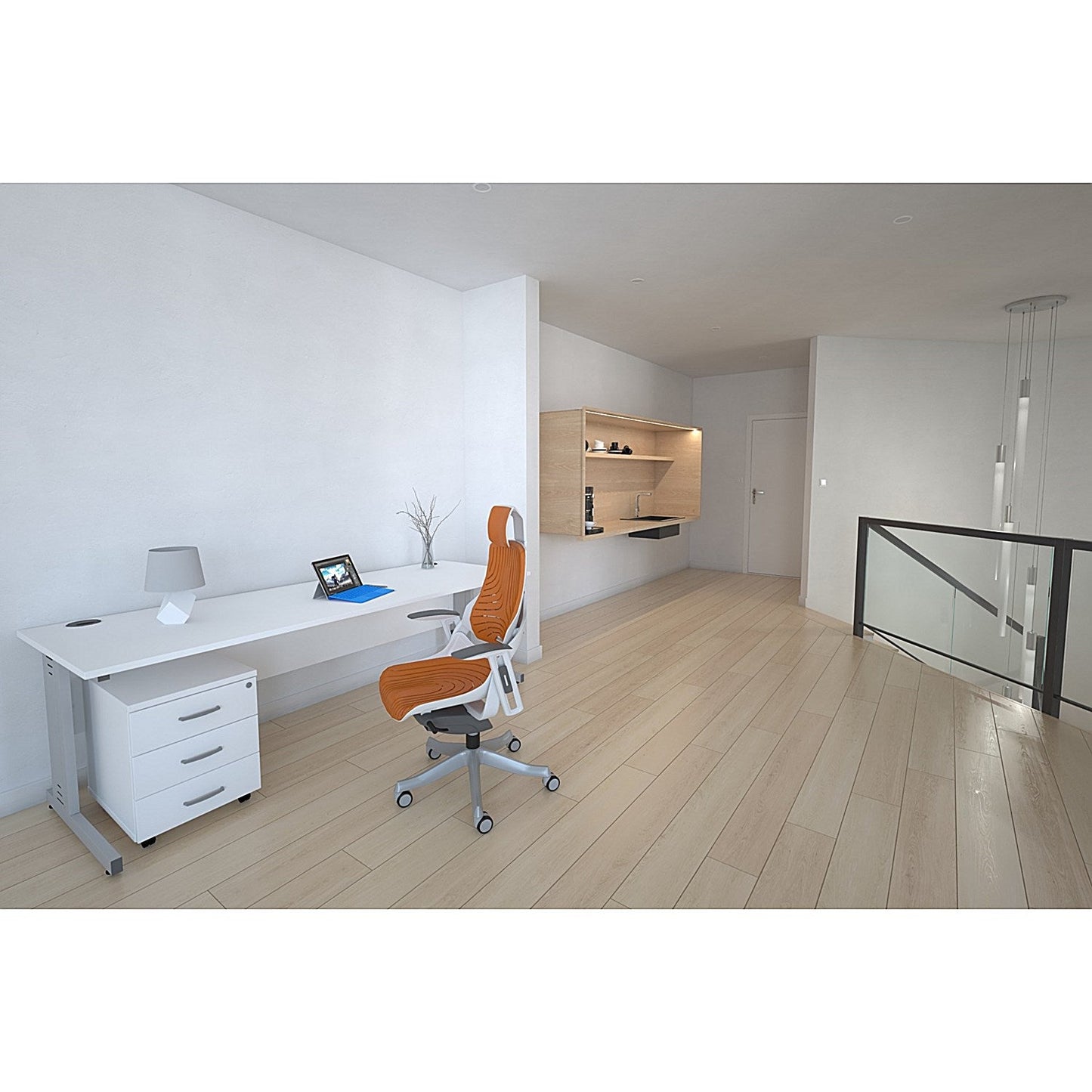 Zure Elastomer Executive Chair, Headrest, Height Adjustable Arms, Orange