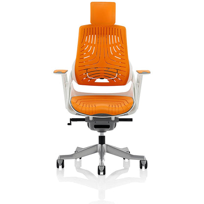 Zure Elastomer Executive Chair, Headrest, Height Adjustable Arms, Orange
