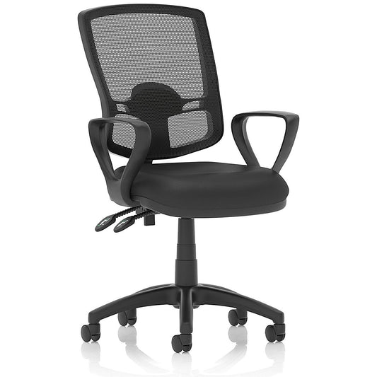 Eclipse Plus II Deluxe Mesh Back Bonded Leather Operator Chair, Fixed Height Arms, Black