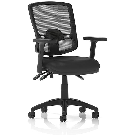 Eclipse Plus III Deluxe Mesh Back Bonded Leather Operator Chair, Adjustable Arms, Black