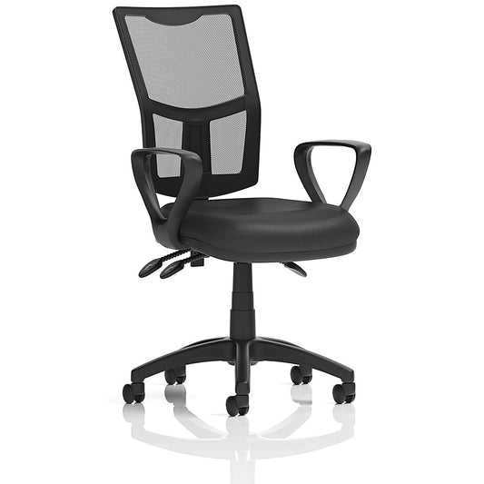Eclipse Plus III Mesh Back Bonded Leather Operator Chair, Fixed Height Arms, Black