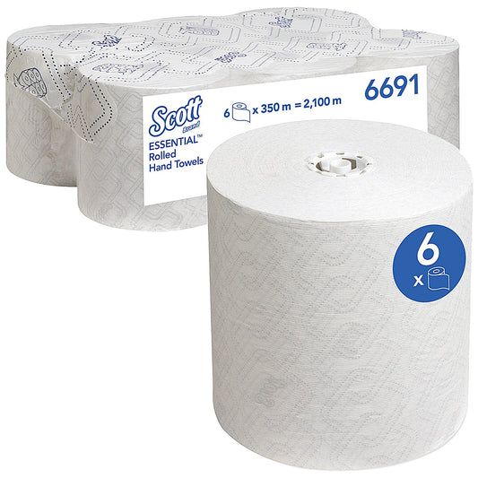 Scott Essential 1-Ply Paper Hand Towel Roll, 350m, White, Pack of 6