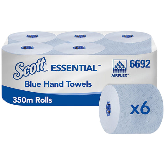 Scott Essential 1-Ply Paper Hand Towel Roll, 350m, Blue, Pack of 6