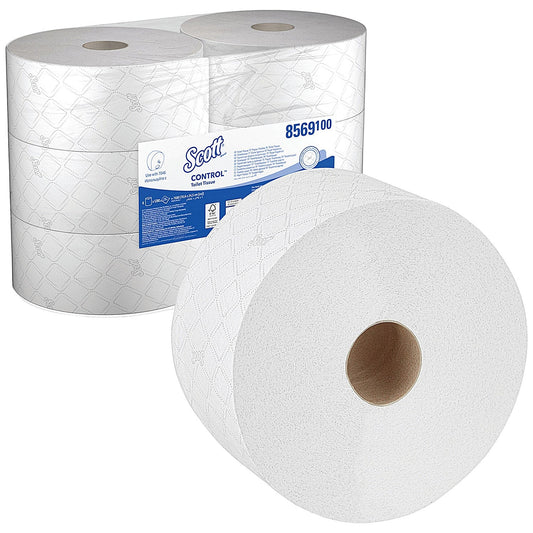 Scott Control Jumbo Toilet Tissue Centrefeed Rolls, White, 2-Ply, 1280 Sheets per Roll, 1 Pack of 6 Rolls Easy2Order : KC05115