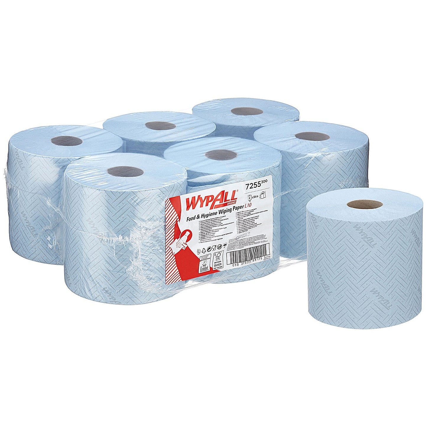 Wypall L10 1-Ply Food and Hygiene Centrefeed Roll, 304m, Blue, Pack of 6