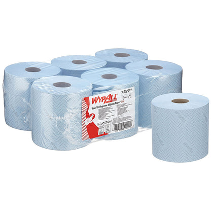 Wypall L10 1-Ply Food and Hygiene Centrefeed Roll, 304m, Blue, Pack of 6