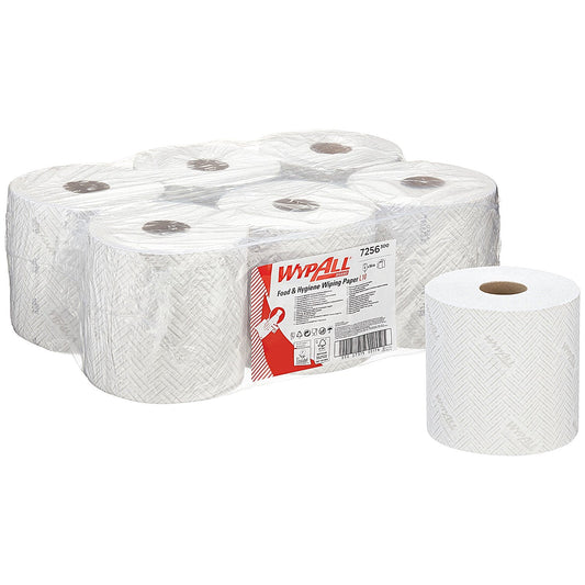 Wypall L10 1-Ply Food and Hygiene Centrefeed Roll, 304m, White, Pack of 6