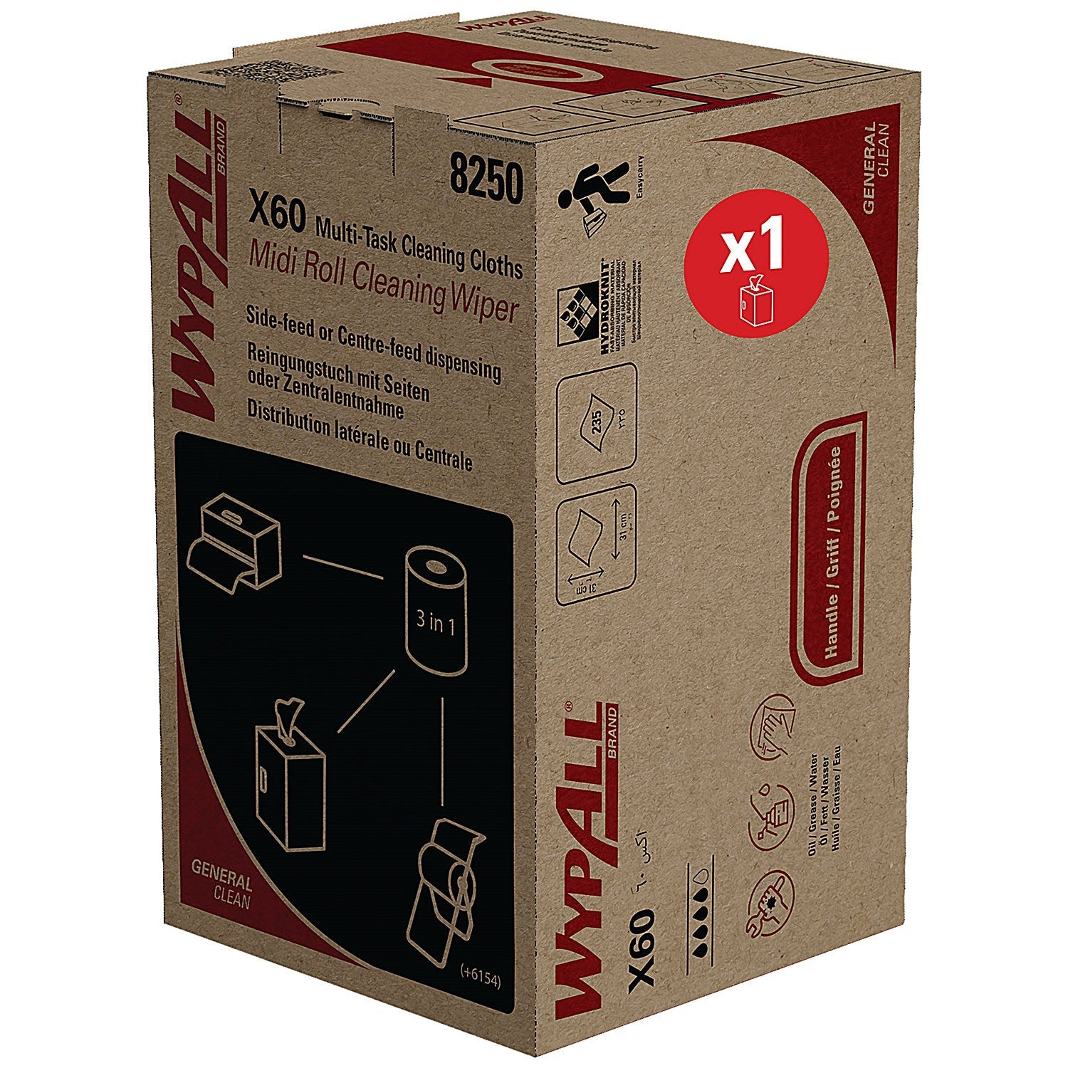 Wypall X60 General Clean Midi Roll Wiper Cloths, 310x310mm, 235 Sheets, Blue Easy2Order : KC05434