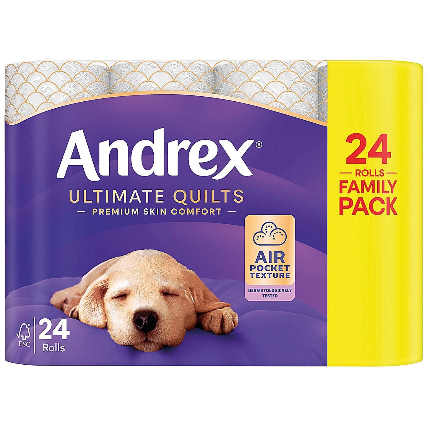 Andrex Ulitmate Quilts Toilet Roll, 3-Ply, 115 Sheets Per Roll, Pack of 24