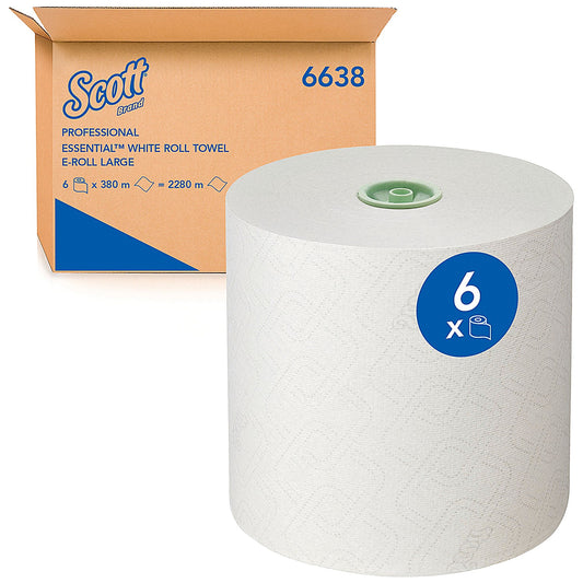 Scott Essential 1-Ply Hand Towels Roll, White, Pack of 6