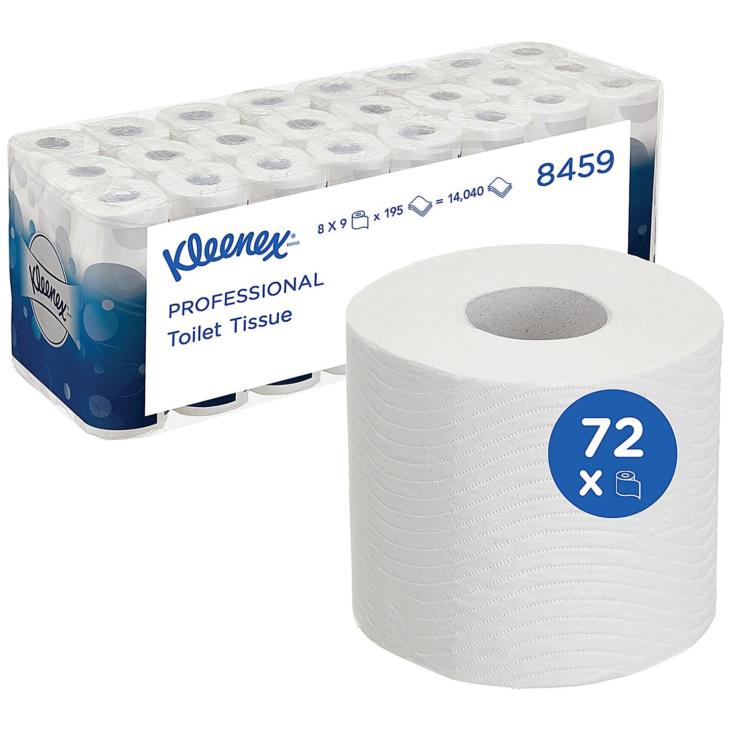 Kleenex Toilet Rolls, 3-Ply, 195 Sheets Per Roll, Pack of 72