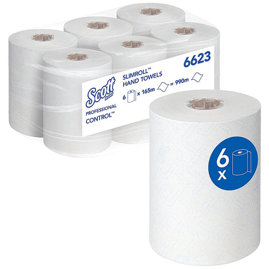 Scott Control 1-Ply Hand Towel Rolls, White, Pack of 6