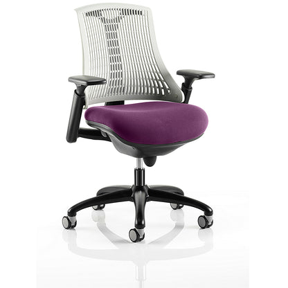 Flex Task White Back Black Frame Operator Chair, Height Adjustable Arms, Tansy Purple