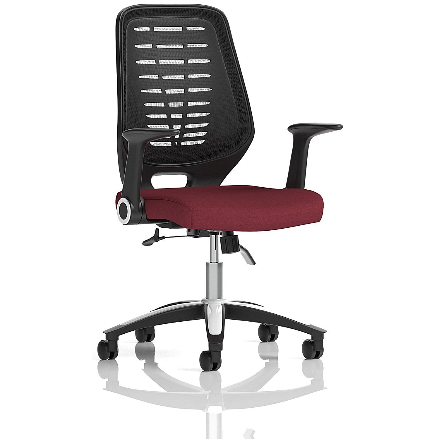 Relay Task Black Mesh Back Operator Chair, Folding Arms, Ginseng Chilli Easy2Order : KCUP0510