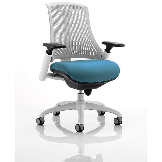 Flex Task White Back and Frame Operator Chair, Height Adjustable Arms, Maringa Teal
