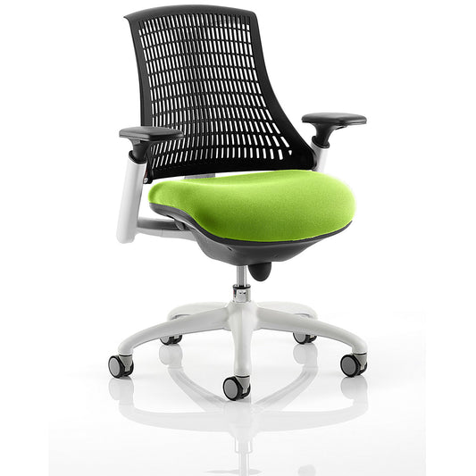 Flex Task Black Back White Frame Operator Chair, Height Adjustable Arms, Myrrh Green
