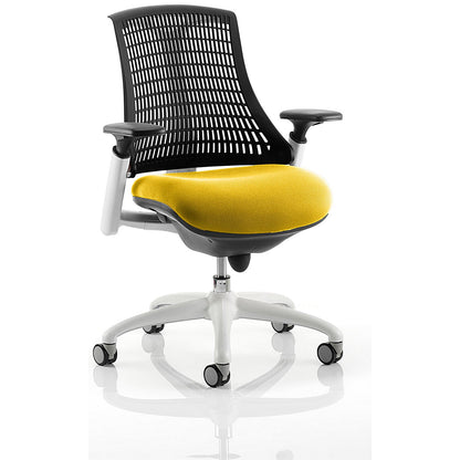 Flex Task Black Back White Frame Operator Chair, Height Adjustable Arms, Senna Yellow