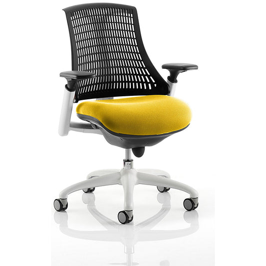 Flex Task Black Back White Frame Operator Chair, Height Adjustable Arms, Senna Yellow