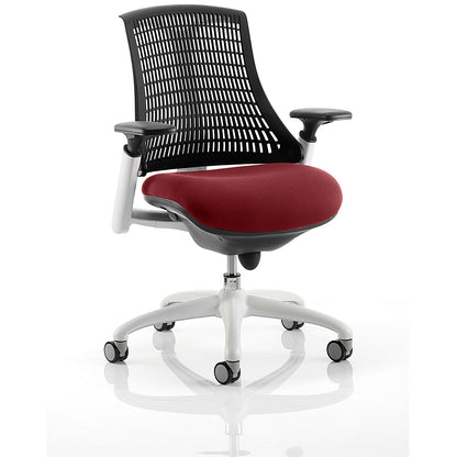Flex Task Black Back White Frame Operator Chair, Height Adjustable Arms, Ginseng Chilli