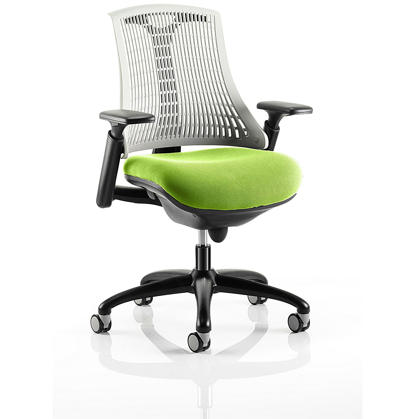 Flex Task White Back Black Frame Operator Chair, Height Adjustable Arms, Myrrh Green