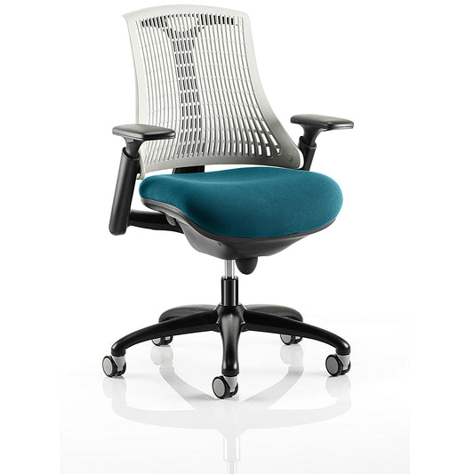 Flex Task White Back Black Frame Operator Chair, Height Adjustable Arms, Maringa Teal