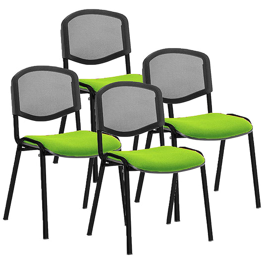 ISO Black Frame Mesh Back Stacking Chair, Myrrh Green Fabric Seat, Pack of 4
