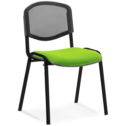 ISO Black Frame Mesh Back Stacking Chair, Myrrh Green Fabric Seat, Pack of 4
