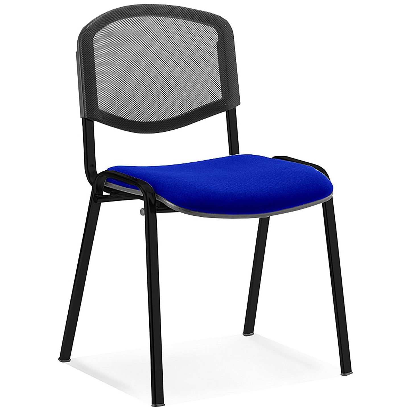 ISO Black Frame Mesh Back Stacking Chair, Stevia Blue Fabric Seat, Pack of 4