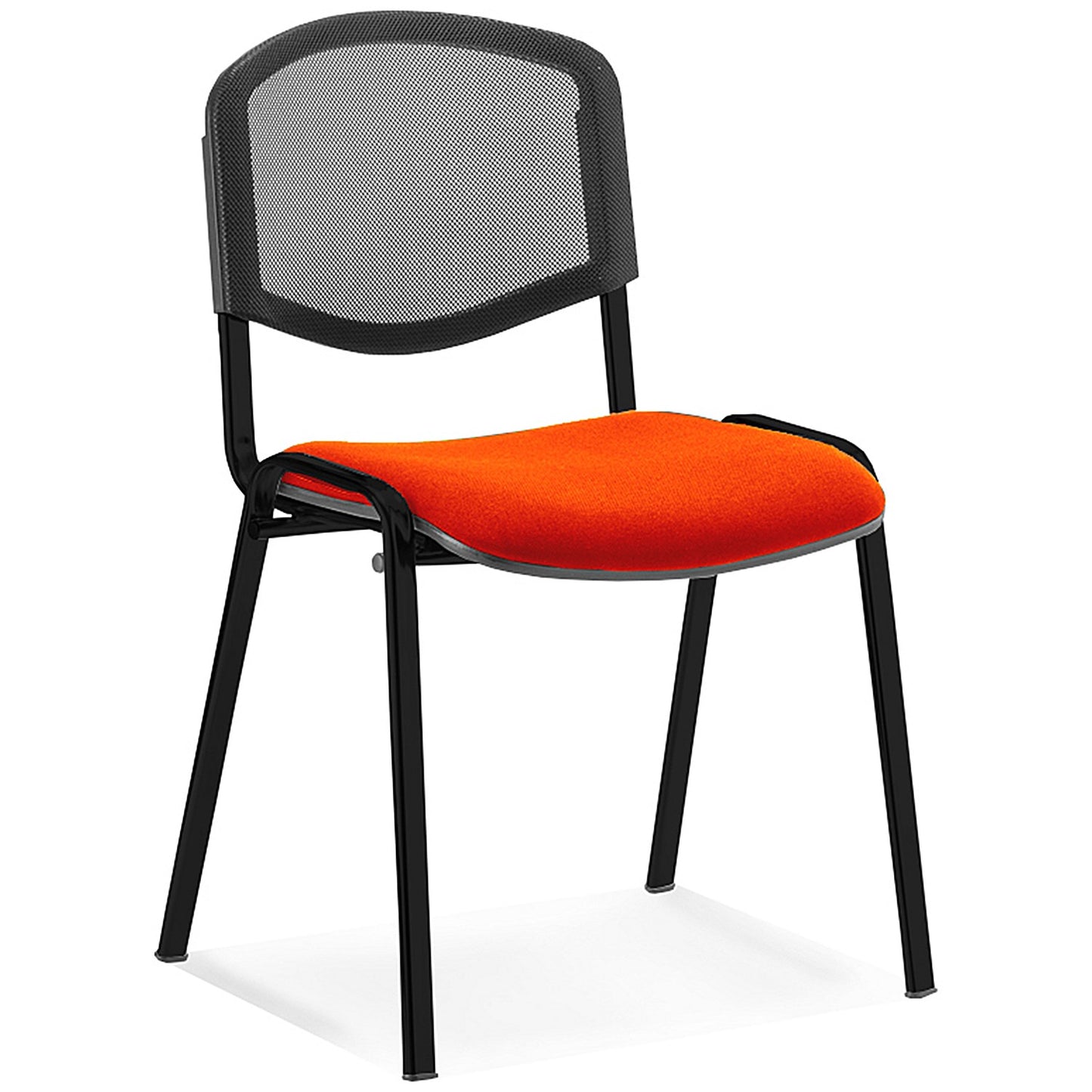 ISO Black Frame Mesh Back Stacking Chair, Tabasco Orange Fabric Seat, Pack of 4