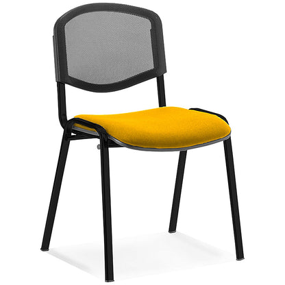 ISO Black Frame Mesh Back Stacking Chair, Senna Yellow Fabric Seat, Pack of 4
