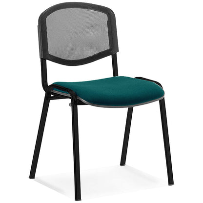 ISO Black Frame Mesh Back Stacking Chair, Maringa Teal Fabric Seat, Pack of 4